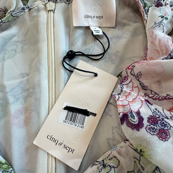 CINQ À SEPT Sheila‎ Floral Ruffle-Trim Midi Dress Size 2 V-Neck Flutter Sleeve - Picture 13 of 14